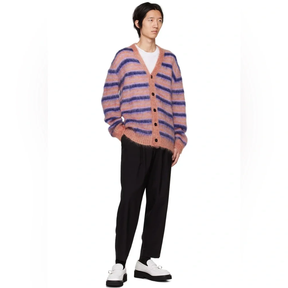 Marni Iconic Mohair fuzzy Brushed Stripes Cardigan V Neck NWT - Picture 3 of 11